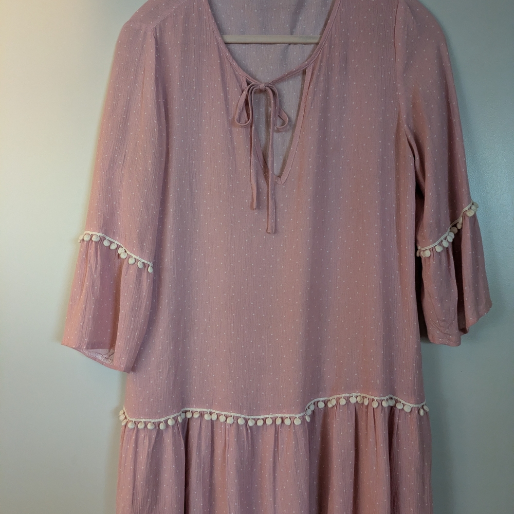 MISSLOOK Dusty Pink Tie-Neck Boho Maxi Dress (or Pool Coverup) 🩷👗🩷👗